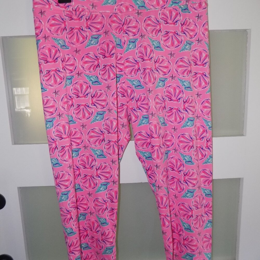 Simply Southern Pink Seashells Capris Cropped Leggings Plus Size Women's
